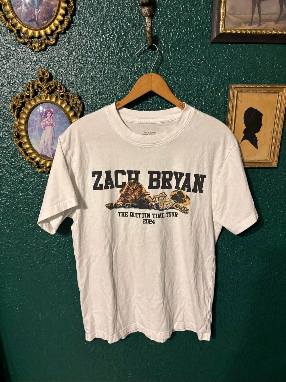 Zach Bryan The Quittin Time Tour 2024 White Graphic T-Shirt Size Small
